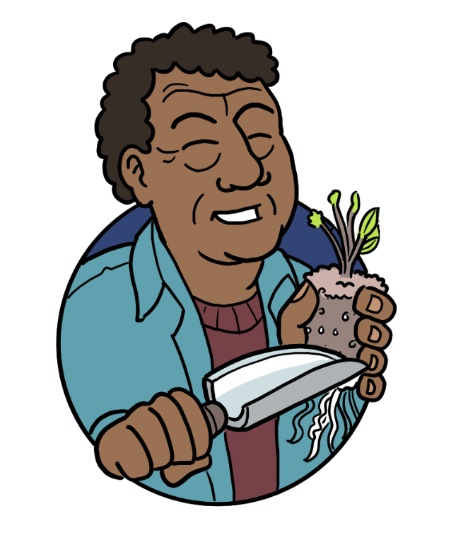 Illustration of man gardening by John Cooper