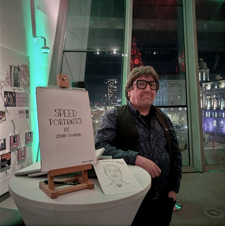 Leading UK speed portrait artist John Cooper at Liverpool Museum.